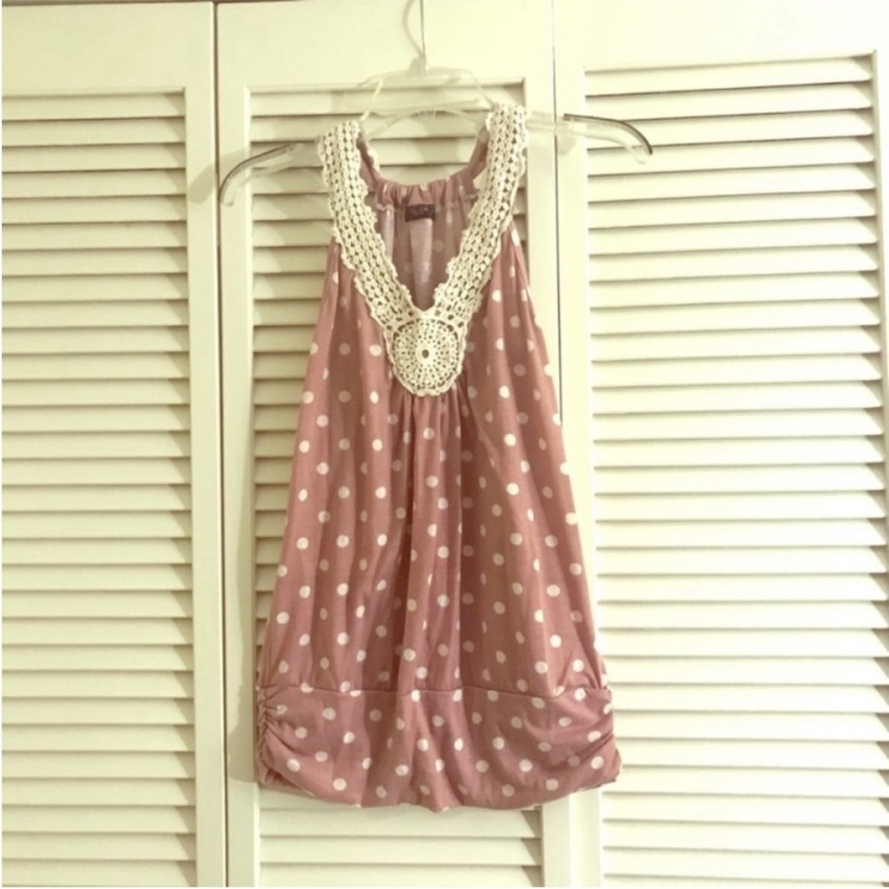 S maternity pink & white polka dot with crochet detail tank top MOVING SALE